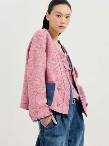 Denim Patch Eyelet Pocket Tweed Jacket [] (LFJAS25120PIX) - LUCKY CHOUETTE - Modalova