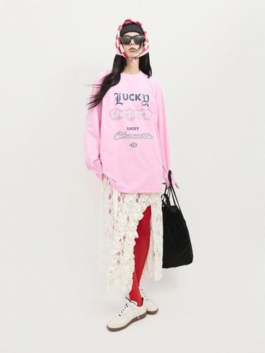 Print Typography Boxy Long Length Long-Sleeved T-Shirt [] (LFTAS25190PIX) - LUCKY CHOUETTE - Modalova