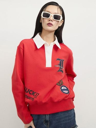 Embroidered Point Collar Ribbed Long-Sleeved T-shirt [] (LFTAS25115REX) - LUCKY CHOUETTE - Modalova