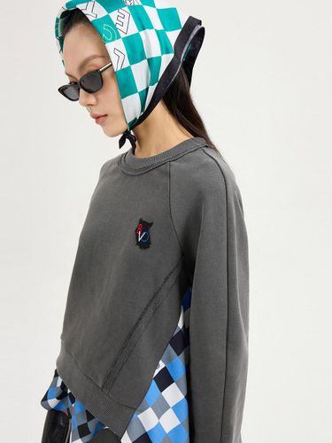 Checkered Print Jersey Embroidered Sweatshirt [Dark ] (LFTAS25110GYD) - LUCKY CHOUETTE - Modalova