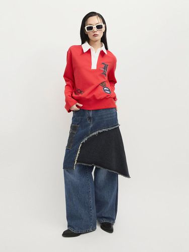 Color Block Asymmetric Raw Hem Denim Skirt [] (LFPDS25120BUX) - LUCKY CHOUETTE - Modalova