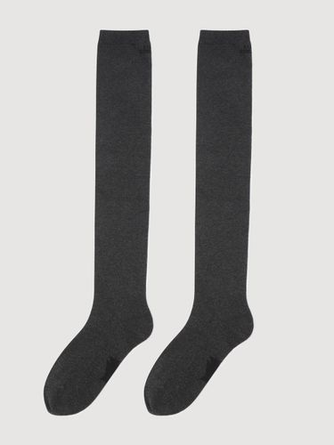 Lettering Point Cotton Blend Over Knee Socks [Dark ] (LXLAM25140GYD) - LUCKY CHOUETTE - Modalova