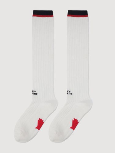 Lettering Point Cotton Blend Knee Socks [Ivory] (LXLAM25130IVX) - LUCKY CHOUETTE - Modalova