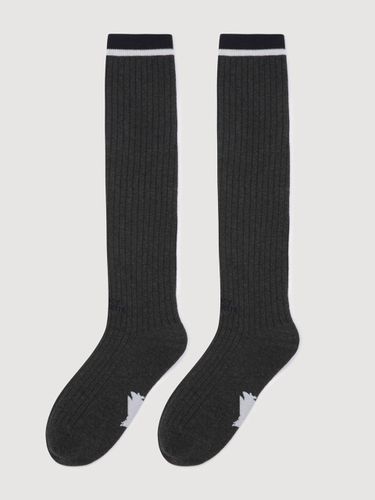 Lettering Point Cotton-blend Knee Socks [Dark ] (LXLAM25130GYD) - LUCKY CHOUETTE - Modalova