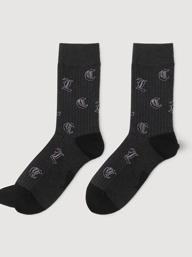 Lettering Jacquard Cotton-blend Socks [Dark ] (LXLAM25110GYD) - LUCKY CHOUETTE - Modalova