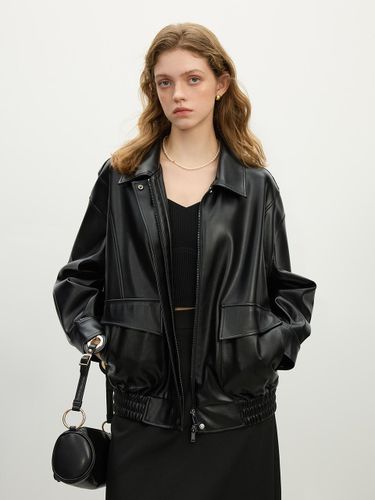 Loose Lightweight Classic Leather Jacket [Black] - We’Dee - Modalova