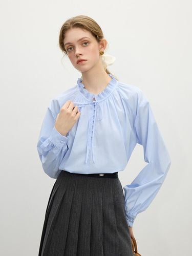 Pleated Frill Collar Cotton Blouse [Blue] - We’Dee - Modalova