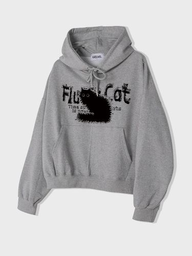 Fluffy Cat Hooded Semi-Balloon T-shirt [Melange] - chicks - Modalova