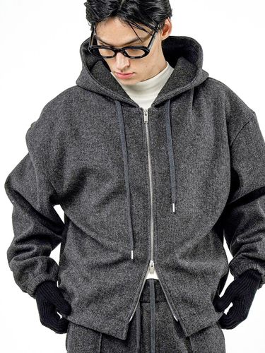 Ribbed Knit Hooded Regular Fit Zip-up [Charcoal] (M244TP01CH) - Chance’s noi - Modalova