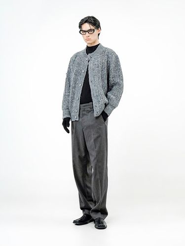 Wool Blend Round-neck Heavy-weight Cardigan [Charcoal] (M244TP06CH) - Chance’s noi - Modalova