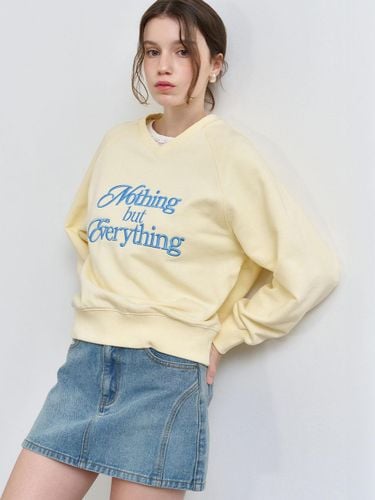 V-neck Loose Fit Cotton Blend Lettering Sweatshirt [Buttery Yellow] (WBE1L02511) - GENERAL IDEA - Modalova