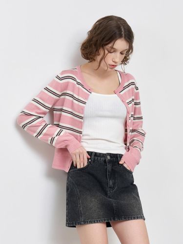 Multi-stripe Crew Neck Tencel Wool Cardigan [PINK] (WBE1L04504) - GENERAL IDEA - Modalova