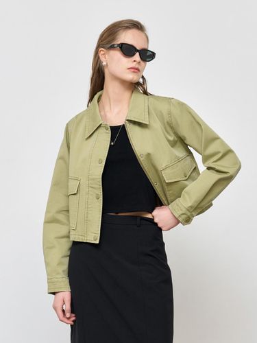 Short Zip-up Cotton Semi-crop Jacket [GREEN] (WBE1L07504) - GENERAL IDEA - Modalova