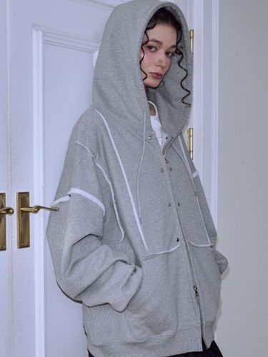 Studded Overfit Cotton Zip-up Hoodie [Gray] - Rosefrantz - Modalova