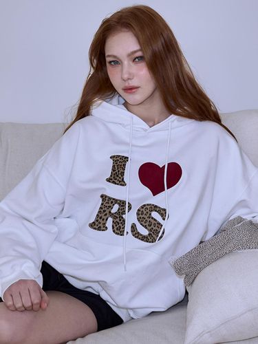 Leopard Heart Cotton Blend Oversized Hoodie [Ivory] - Rosefrantz - Modalova