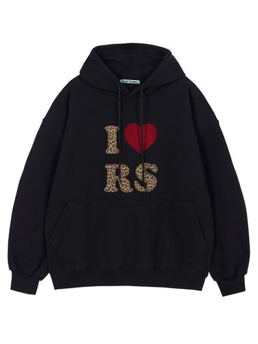 Leopard Heart Cotton Polyester Hoodie [Black] - Rosefrantz - Modalova