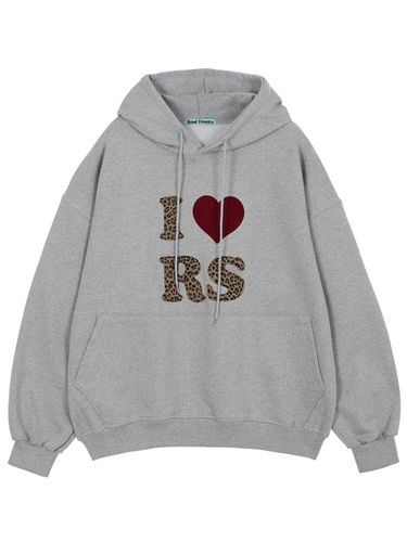 Leopard Heart Cotton-Polyester Relaxed Fit Hoodie [Gray] - Rosefrantz - Modalova