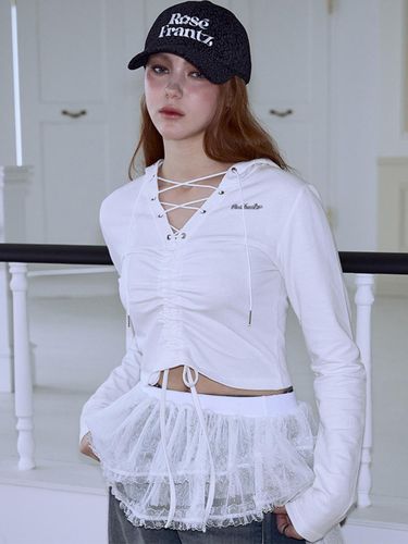 Eyelet Shirring Cotton Long Sleeve Top [Ivory] - Rosefrantz - Modalova