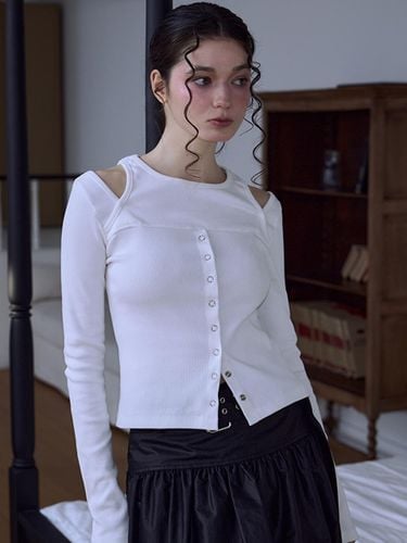 Cut Off Eyelet Long Sleeve Cotton Blend Top [Ivory] - Rosefrantz - Modalova