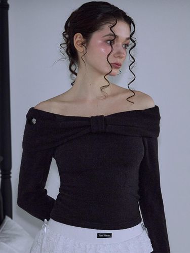 Off Shoulder Long Sleeve Wool Blend Sweater [Black] - Rosefrantz - Modalova