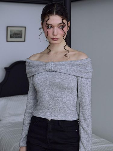 Off Shoulder Long Sleeve Wool Blend Sweater [Gray] - Rosefrantz - Modalova