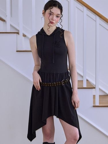 Sleeveless Hooded Cotton Mini Dress [Black] - Rosefrantz - Modalova