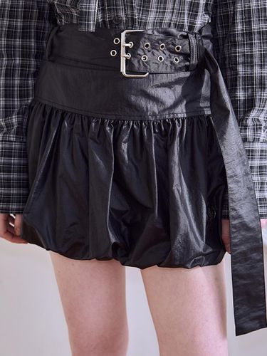 Wide Belt Balloon Mini Skirt [Black] - Rosefrantz - Modalova