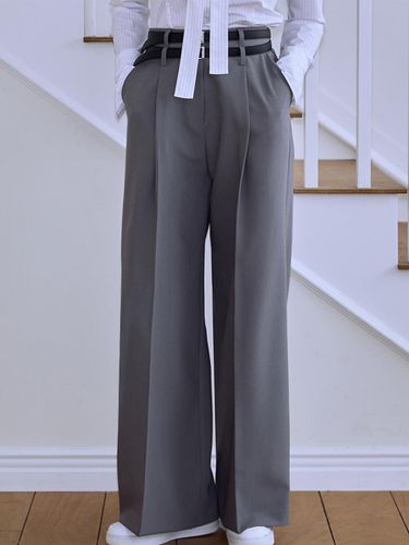 Double Belt Wide Tencel Slacks [Gray] - Rosefrantz - Modalova