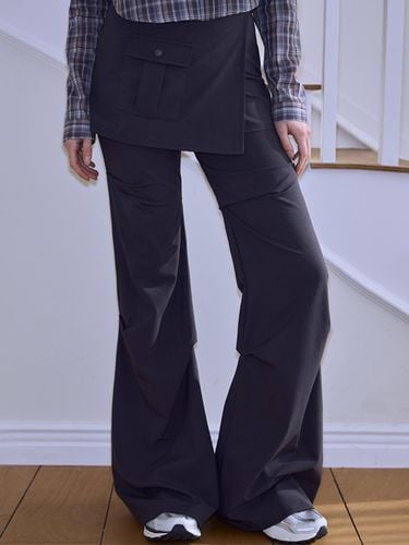 High-Waist Tencel-Blend Wrap Skirt Pants [Charcoal] - Rosefrantz - Modalova