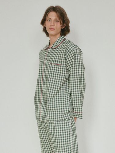 Merry Check Modal Cotton Long Sleeve Collar Pajama Set [Green] - LUNALUZ STUDIO - Modalova