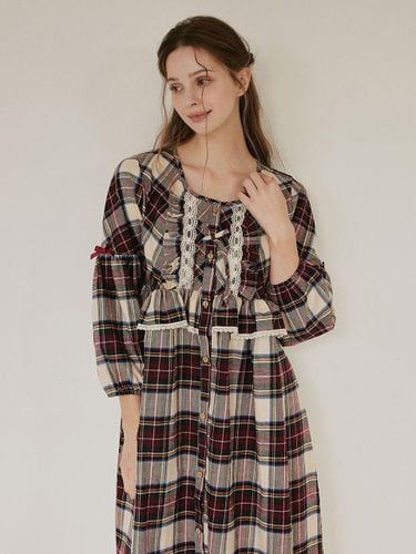 Valentine Check Long Sleeve Round Neck Cotton Pajama [Wine] - LUNALUZ STUDIO - Modalova