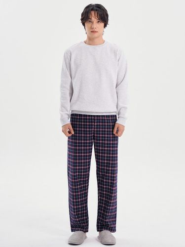 Window Check Flannel Cotton Regular Fit Pants [Navy] - MAY FLOWER - Modalova