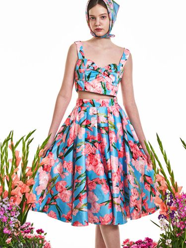 Hand-drawn Watercolor Gladiolus Flare Pleated Dress [] - Chae Look - Modalova