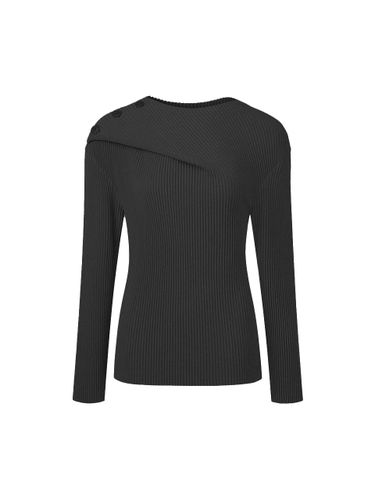 Button Shoulder Long Sleeve Pleated Top [] - MONPLISSE - Modalova