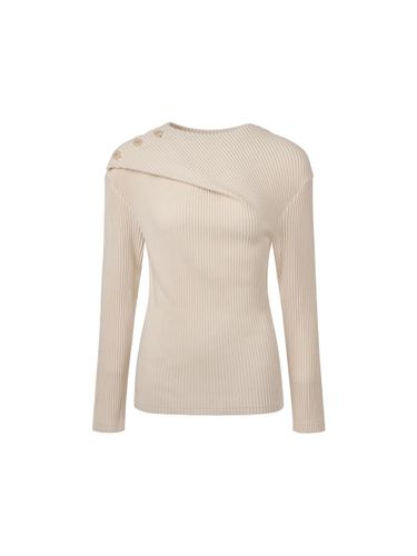 Button Shoulder Long Sleeve Pleated Top [] - MONPLISSE - Modalova