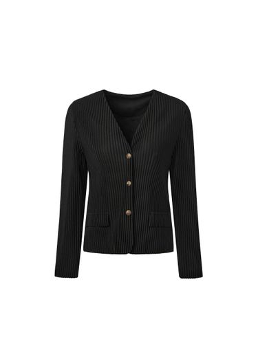 Collarless Pleated Gold Button Jacket [] - MONPLISSE - Modalova