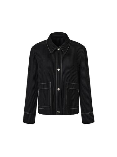 Denim Stitch Collar Pleated Jacket [] - MONPLISSE - Modalova