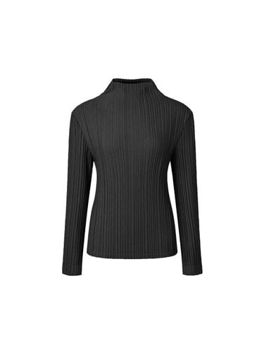 Cuffed Button Half-Neck Pleated Knit Blouse [] - MONPLISSE - Modalova