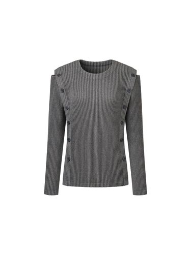 Open Shoulder Pleated Button Top [Gray] - MONPLISSE - Modalova