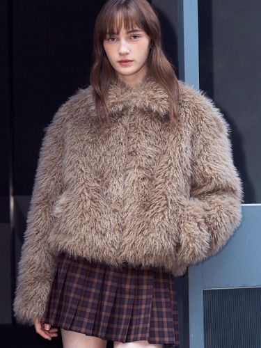 Vegan Fur Oversized Russian Shearling Jacket [Ash Beige] - doffsept - Modalova