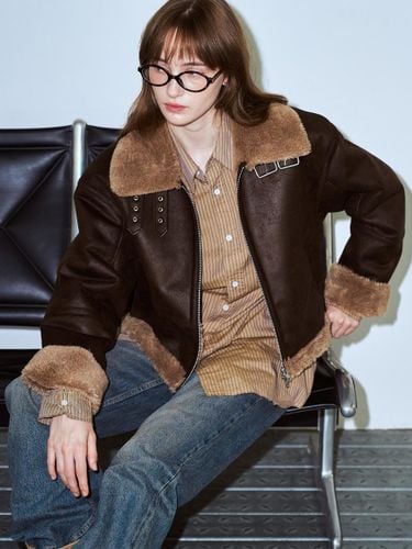 Basic Cropped Leather Mustang Jacket [Brown] - doffsept - Modalova