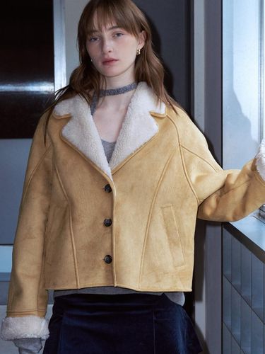 Shawl Collar Suede Mustang Jacket [Yellow/beige] - doffsept - Modalova