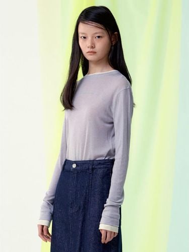 Sheer Layered Slim Fit Long Sleeve T-shirt [Light Grey] (KE5140M062) - kuho plus - Modalova