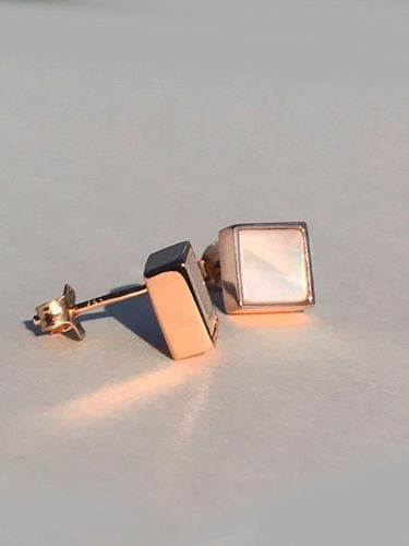 Silver 18K Rose Gold Mother of Pearl Square Stud Earrings - dfarbe - Modalova