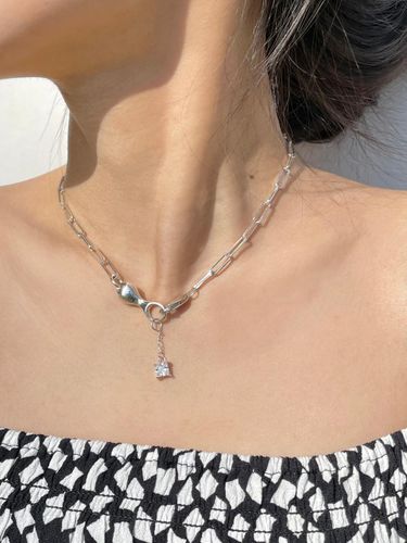 Sterling Silver Adjustable Drop Necklace [Bright Beige] - VINOOM - Modalova