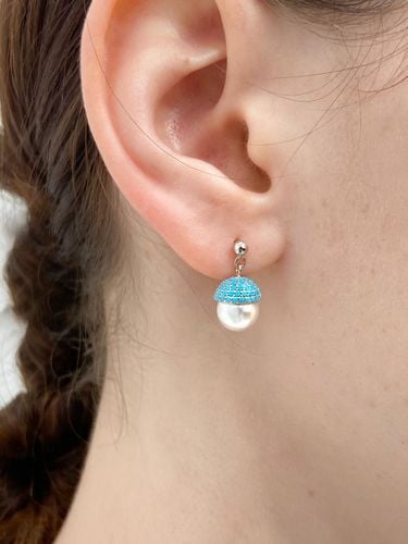 Silver Turquoise Crystal Pearl Stud Earrings - dfarbe - Modalova