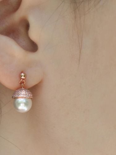 Silver 18K Rose Gold Crystal Pearl Stud Earrings - dfarbe - Modalova