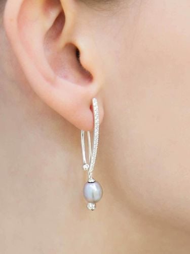 Sterling Silver Natural Freshwater Pearl Convertible Earrings [Ice Gray] - dfarbe - Modalova