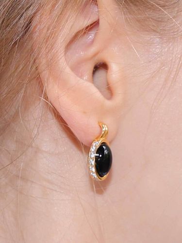 Silver 18k Gold Double-sided Natural Onyx Earrings - dfarbe - Modalova