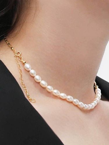 Silver 18K Gold Natural Pearl Symbol Chain Necklace [Beige] - dfarbe - Modalova